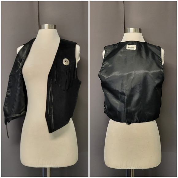 Vintage 70s Gitano Suede Fringe Vest Black Western Concho Boho Medium - Picture 2 of 6